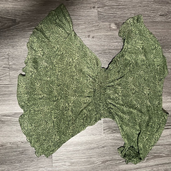 Zara Green and White Ruffled Wrap Mini Dress - Picture 8 of 9